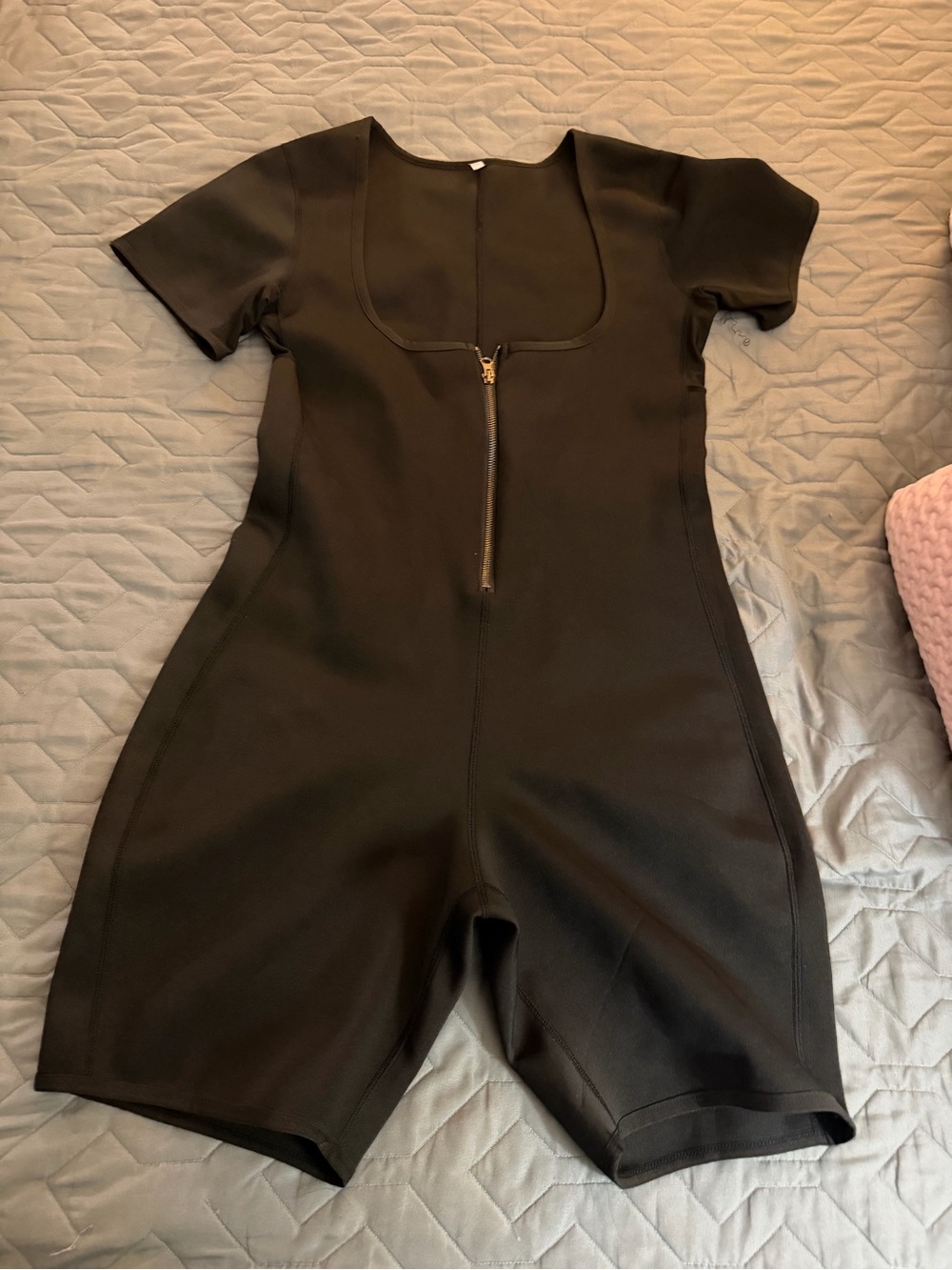 Sauna suit for women Black Short Sleeve One-Piece with Front Zip